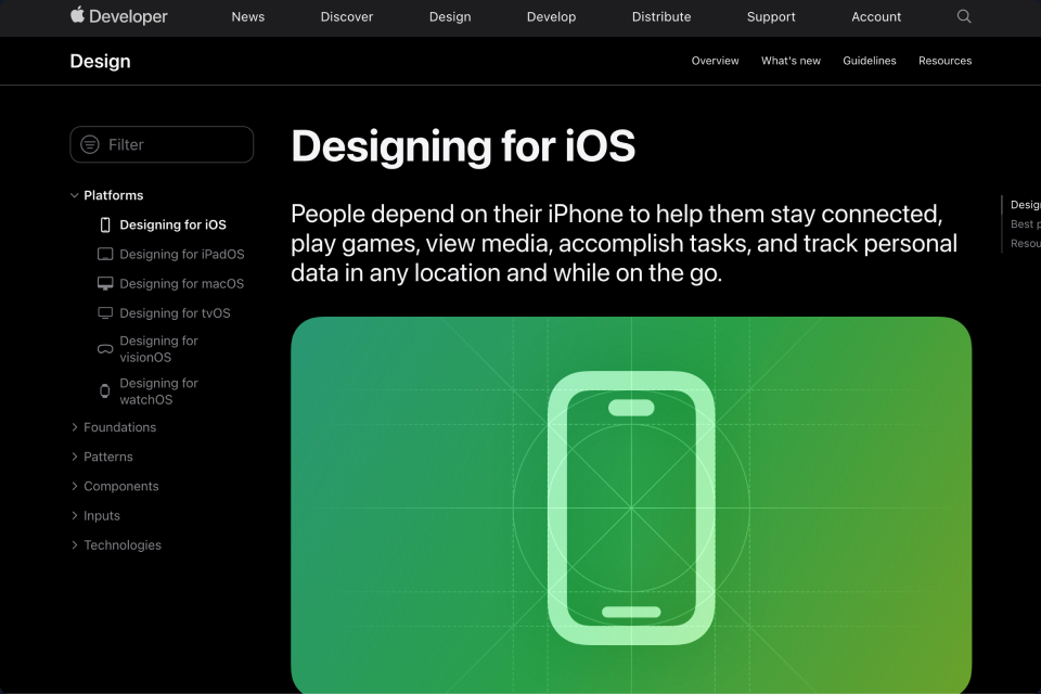Apple Developer design guidelines shown on screen