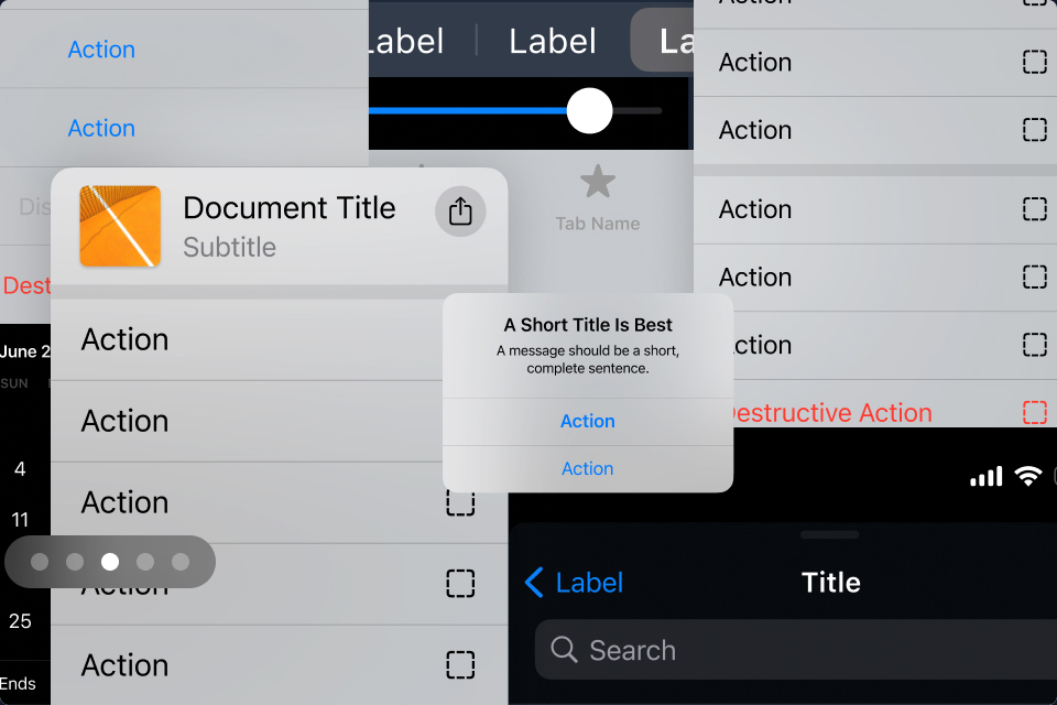 A collage of native iOS SwiftUI component examples