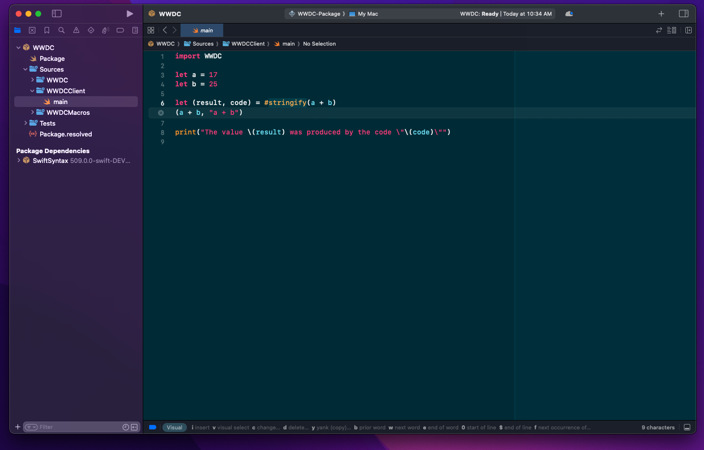 Xcode editor showing expanded code generated by a Swift macro