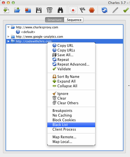 Charles Proxy Blacklist a Specific Host