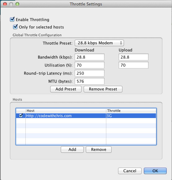 Charles Proxy Throttling Menu