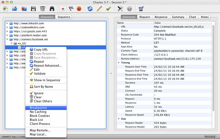 Charles Proxy Setting a Breakpoint