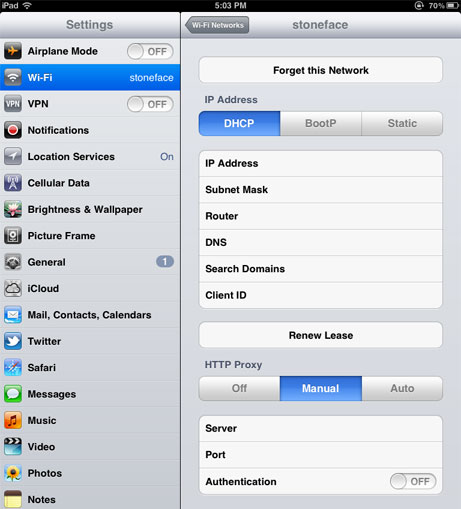 Charles WiFi Manual Proxy Settings