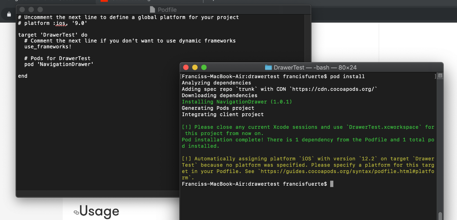 Use the pod install command to download the libraries