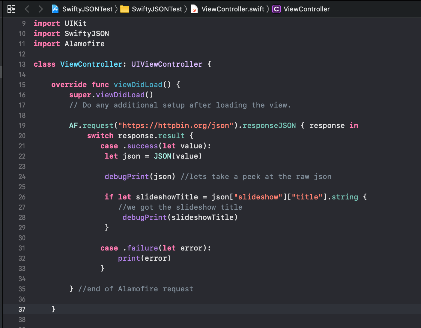 Here's SwiftyJSON in action