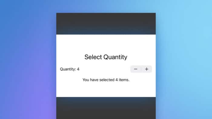 SwiftUI Stepper quantity selector example in the iOS simulator