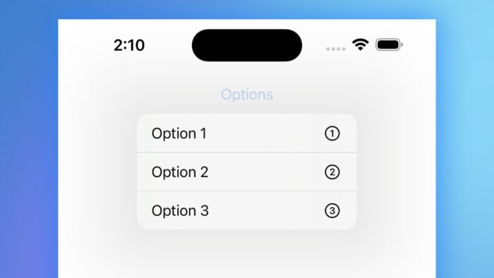 SwiftUI Menu options example in the iOS simulator