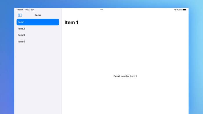 SwiftUI NavigationSplitView master-detail example in the iOS simulator