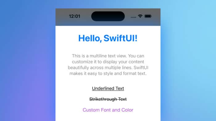 SwiftUI Text styling example in the iOS simulator