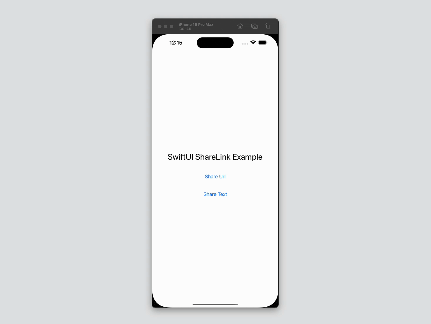 SwiftUI ShareLink example showing the iOS share sheet
