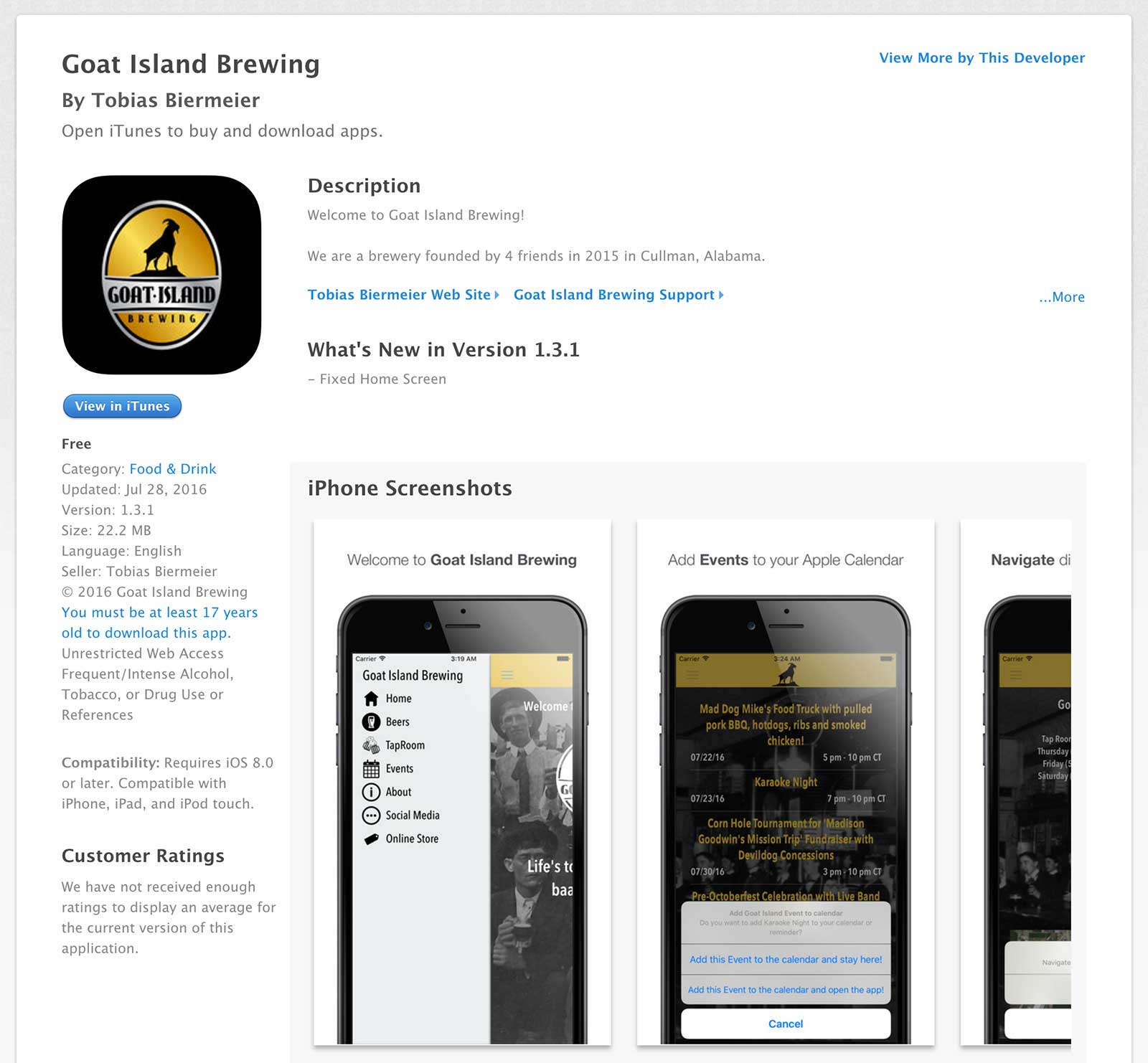Goat Island Brewing App