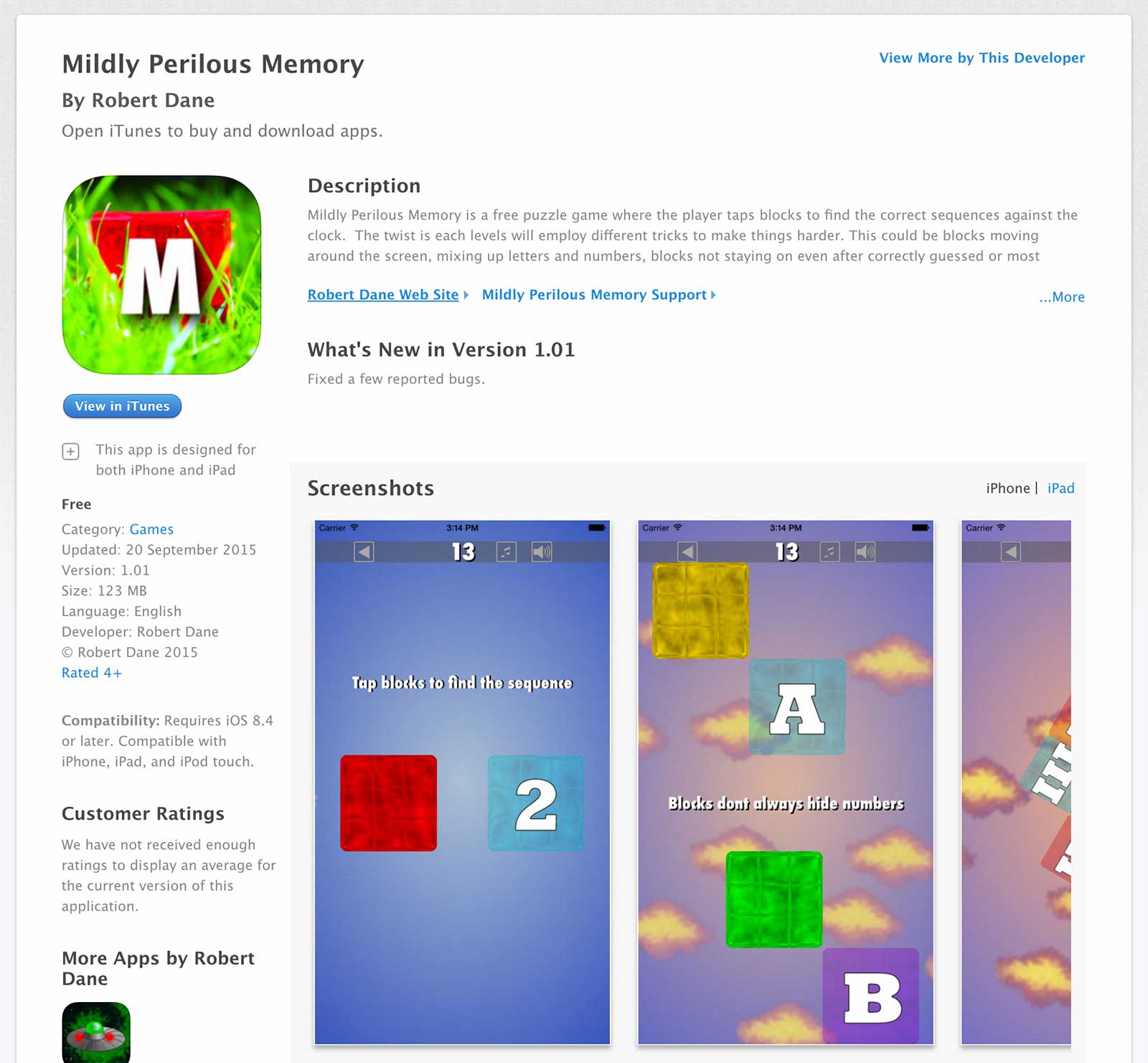 Mildly Perilous Memory app