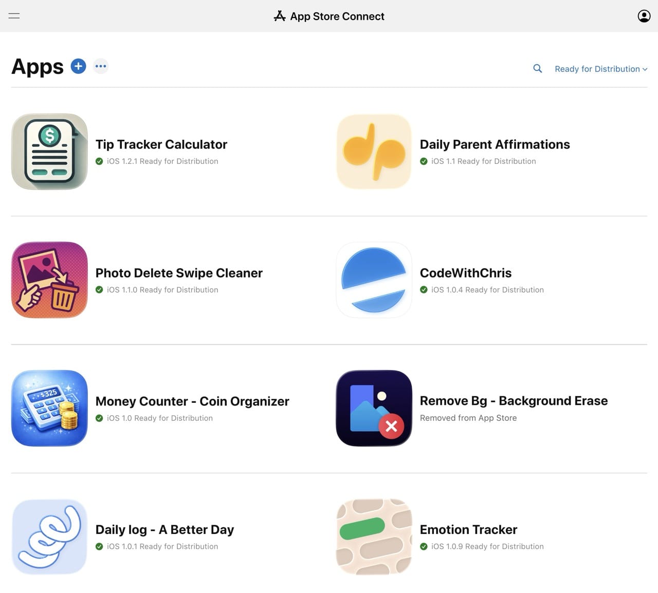 App Store Connect App Dashboard