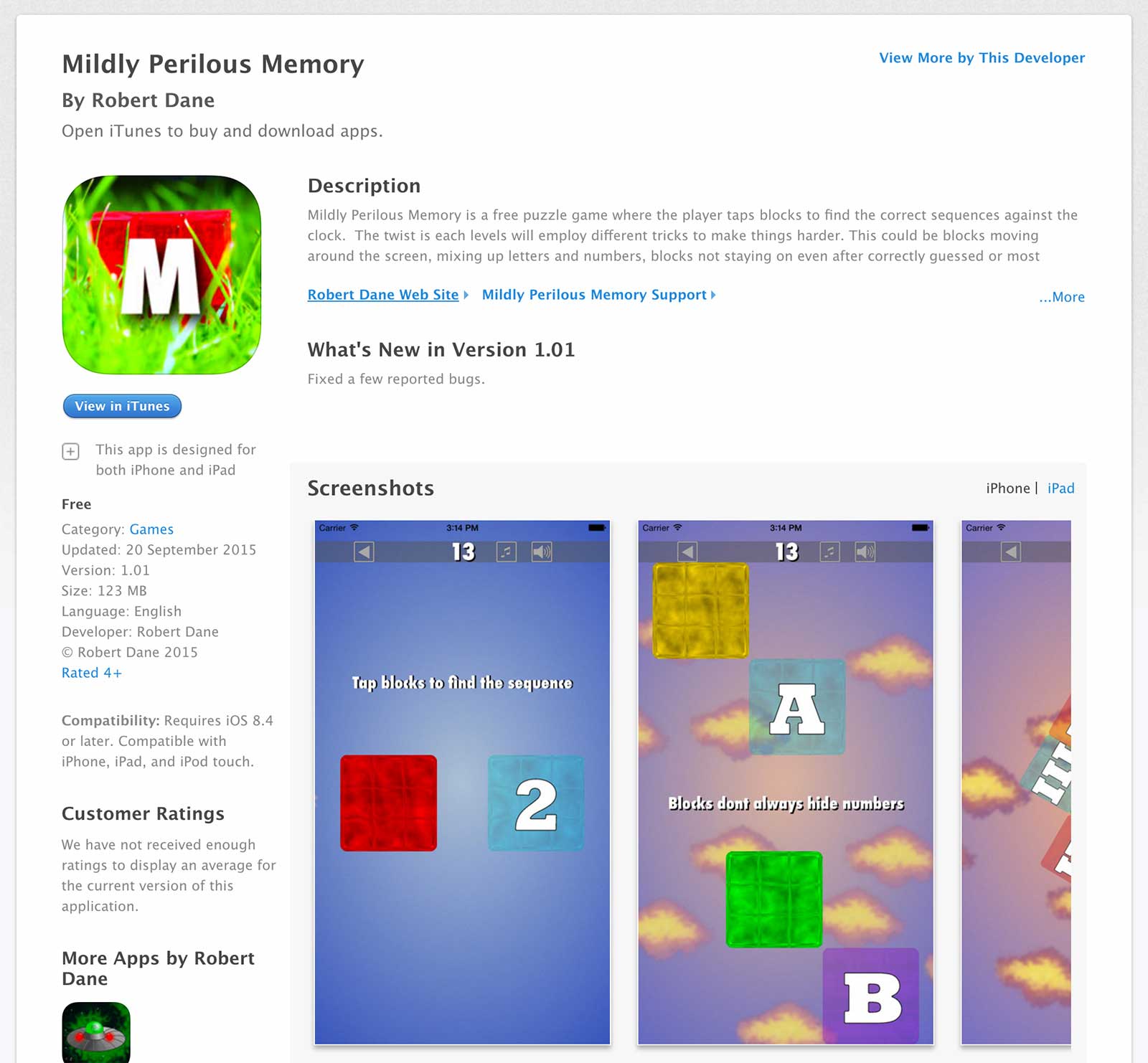 Mildly Perilous Memory app