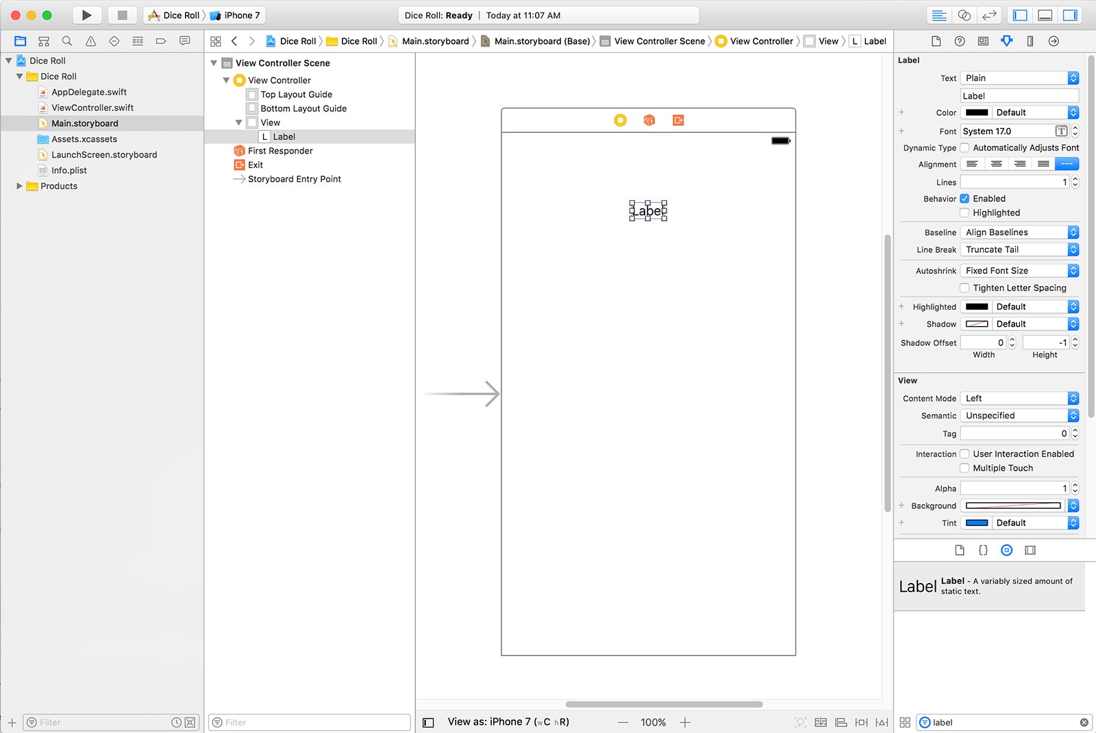 Xcode Storyboard with UILabel