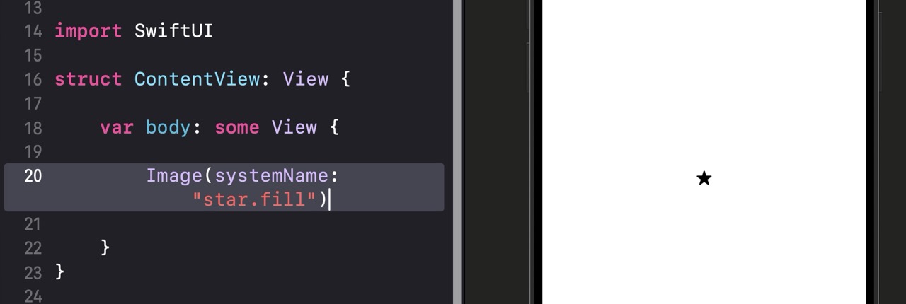 Canvas preview showing a filled star icon (SF Symbol) rendered in black on a white background