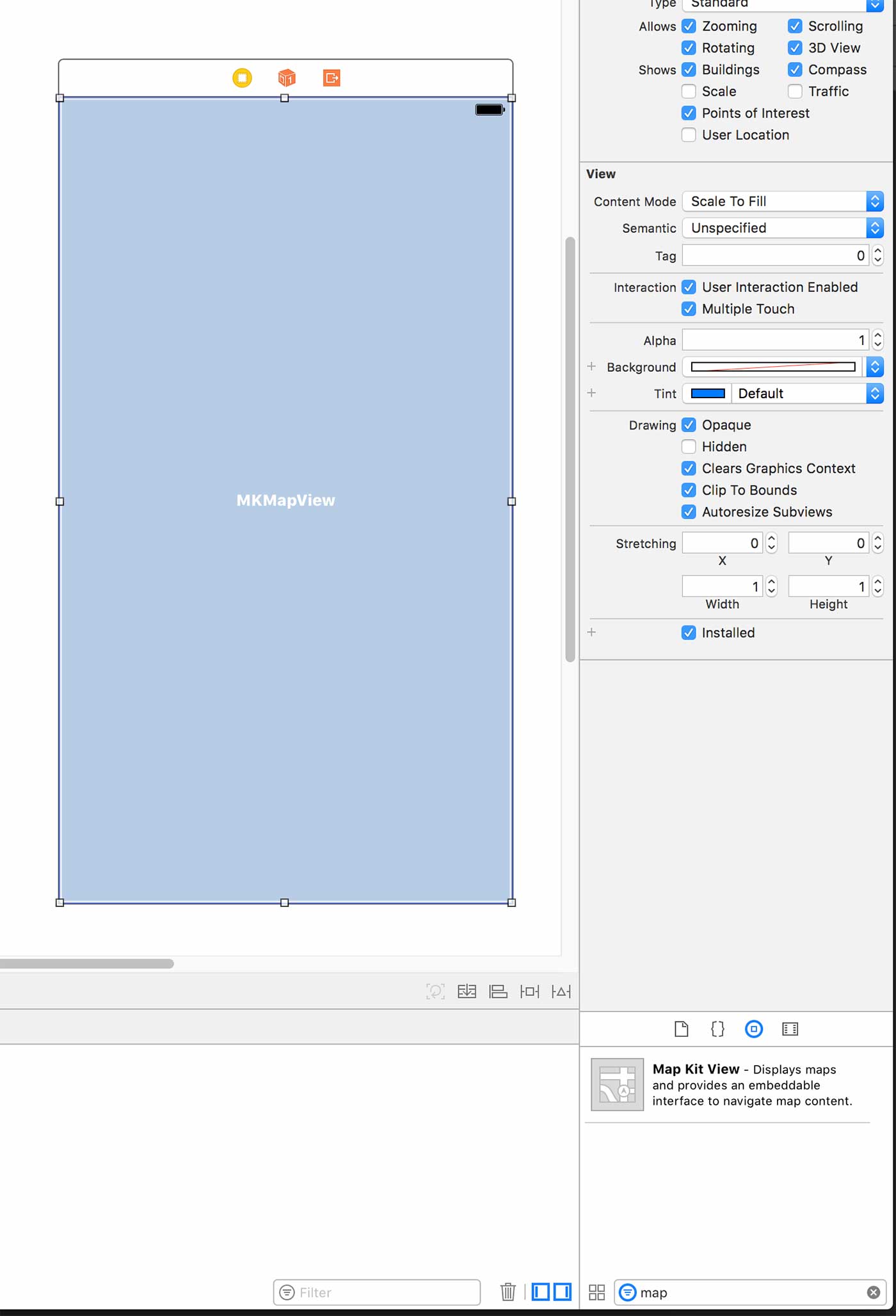 Adding a map view in the storyboard