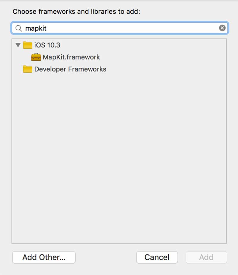 Adding the MapKit framework to Xcode