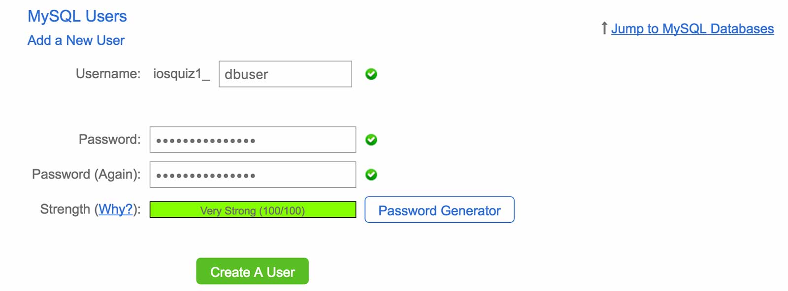 Creating a new database user