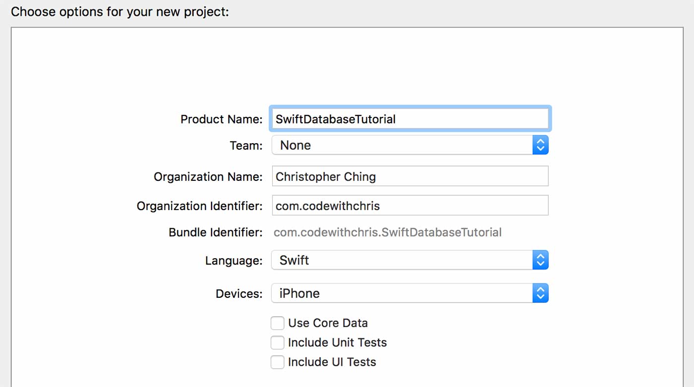 Select Swift as the language
