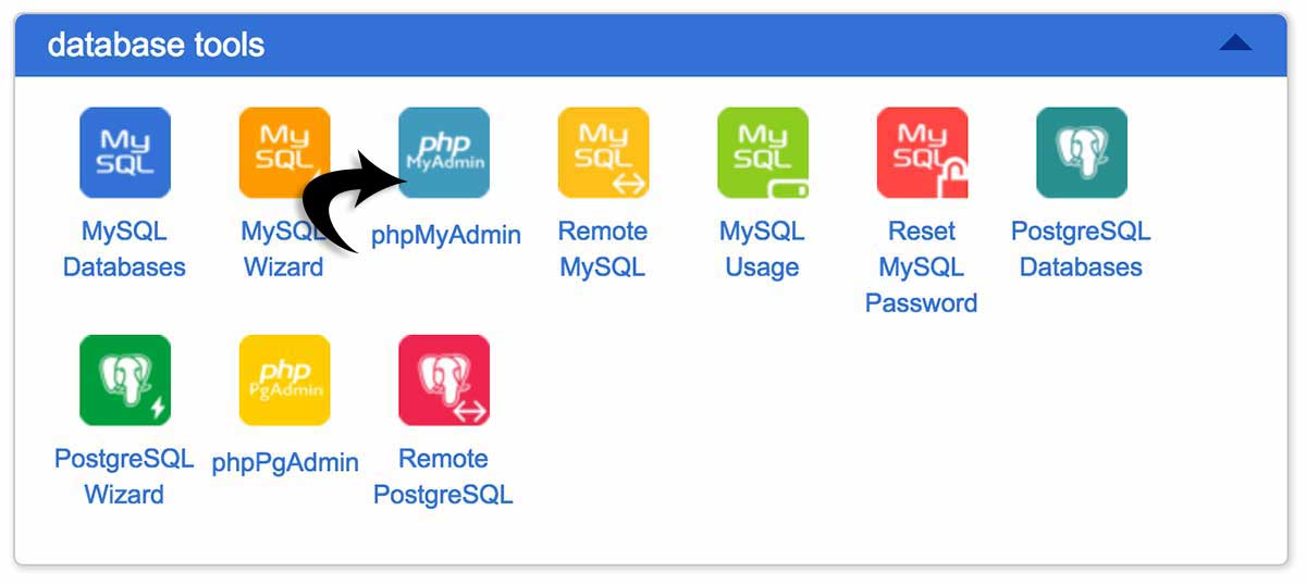 Bluehost phpMyAdmin icon