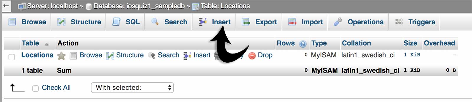 Inserting data into the database table