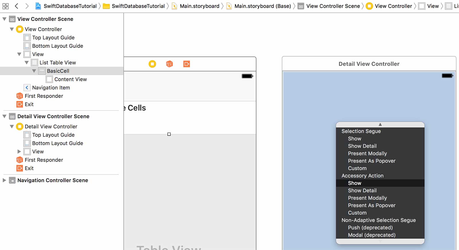 Adding a segue to a second view controller in storyboard