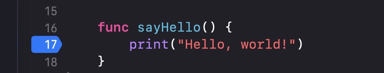 Breakpoint set at a specific line of code with the blue indicator visible