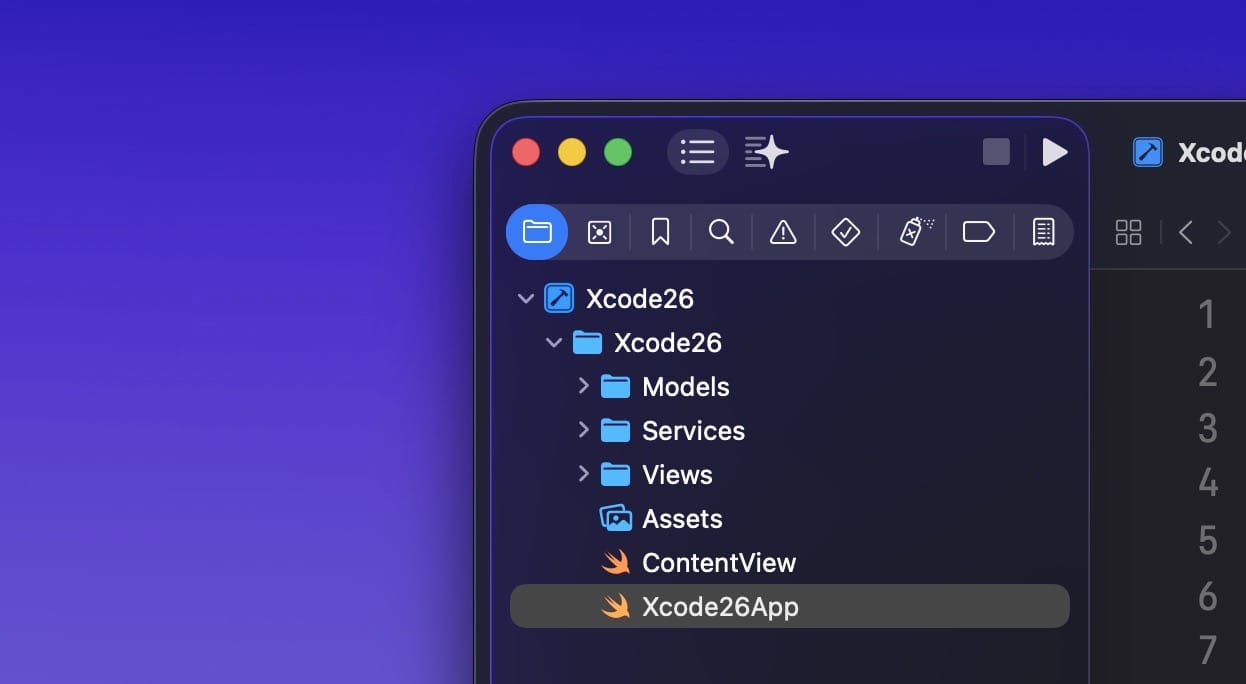 Project Navigator showing a typical SwiftUI project structure with files organized into groups