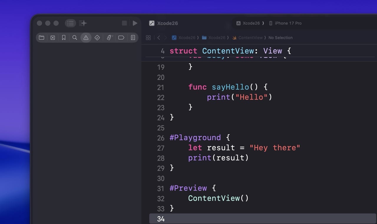 #Playground macro running inline inside a Swift file with the result visible
