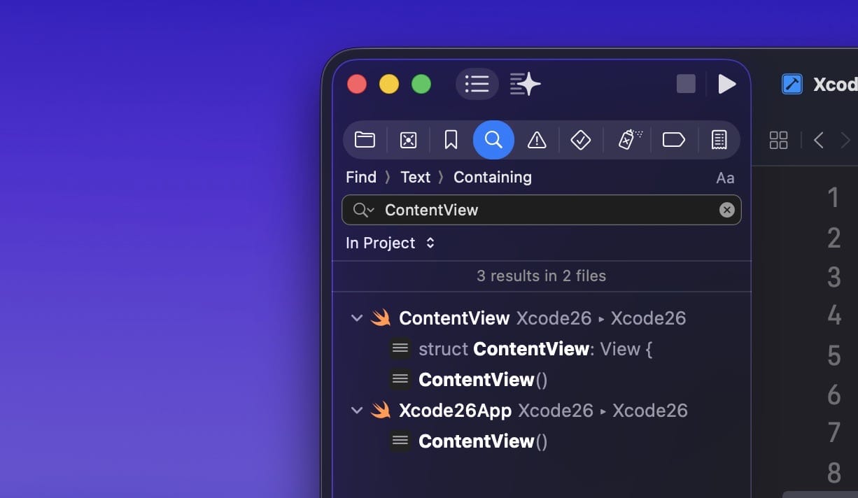 Search navigator with a search query and matching results highlighted