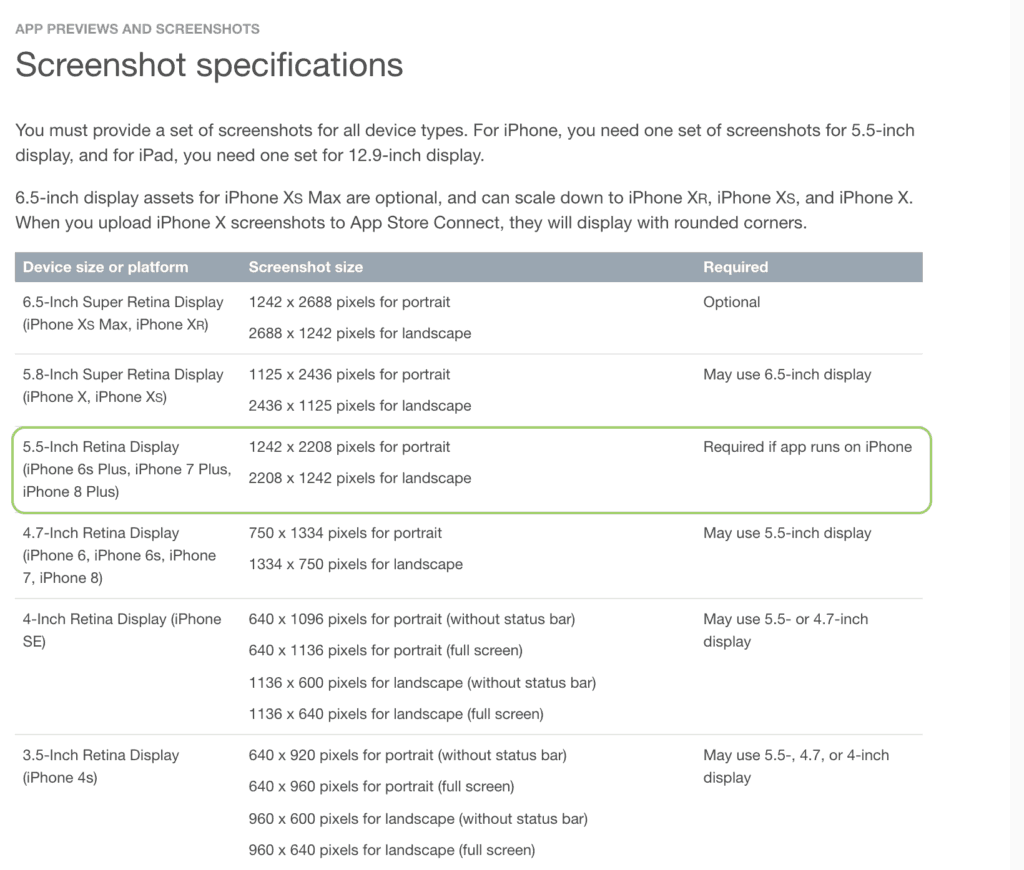 App Store screenshot specifications