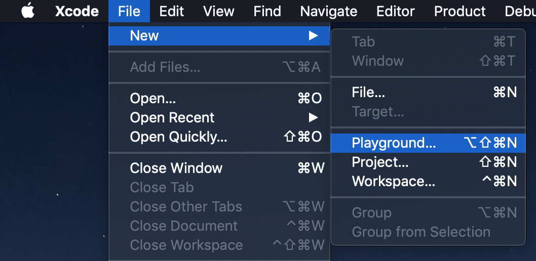 Xcode File Menu