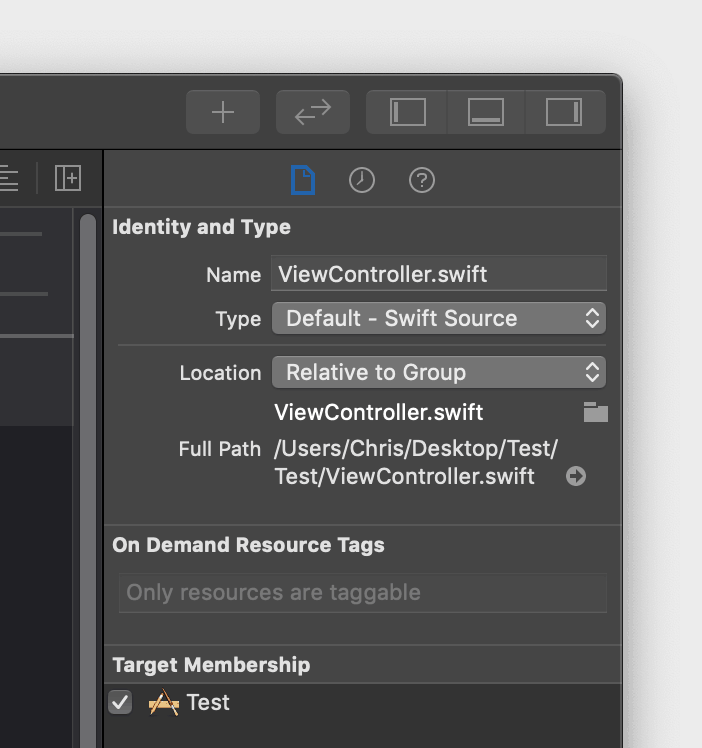 The Xcode file inspector