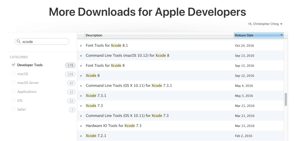 Download older versions of Xcode